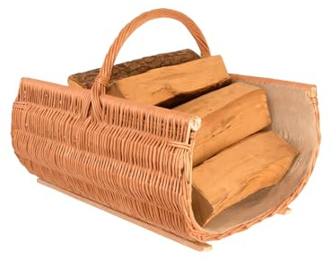 Aqbau® Kaminholzkorb XXL - 60 x 44 cm aus Weide mit Holzleisten und Jute-Einlage – Handgeflochtener Brennholzkorb für Kamin – Holzkorb mit Griff für Wohnzimmer oder Ofenbereich, Feuerholzkorb