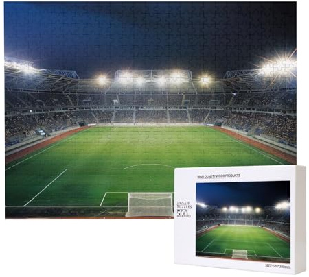 500 Pieces Jigsaw Puzzle with Storage Box, Stadium Football Satdium Field Light Night Printed Wooden Puzzle 52x38 CM for Adults Kids Family Fun Decorative Game