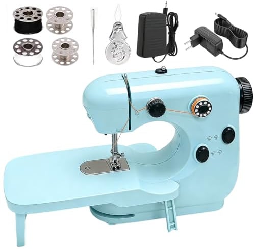 Mini macchina da cucire per principianti e bambini, macchina da cucire portatile a doppia velocità con tavolo allungabile, luce LED e pedale, macchina da cucire elettrica multifunzione per fai da te