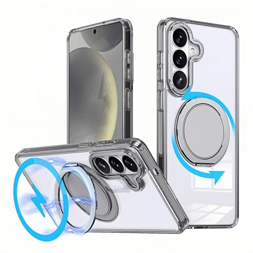 RILBIB Magnetic Case for Samsung Galaxy S26 Plus Transparent [MagSafe with Compatible] with Rotatable Ring Stand, Raised Metal Camera Guard & Military-Grade Shockproof Protection Phone Cover-Clear