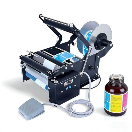 SIEEOUR Adjustable Bottle Labeler,Electric Round Bottle Label Applicator Machine, High Accuracy ±0.5mm Precision,30-40pcs/Min, For Glass, Metal, P-lastic Cans,Jars,Cosmetics Food Beverage(Upgrade)