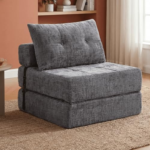 GRAVFORCE Schlafsessel klappbar Schlafsofa, Klappsessel mit Bettfunktion und Kissen, Platzsparendes Bodensofa für Wohnzimmer Schlafzimmer Loft Gästezimmer (Grau)