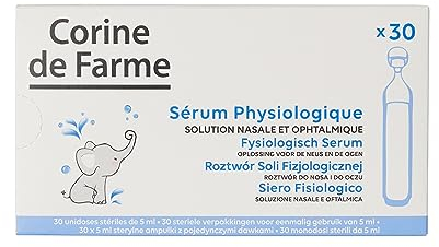 Corine de Farme - Sérum Physiologique x30 Unidoses Stériles de 5ml - 100% d'Origine Naturelle - Hygiène Yeux et Nez - Bébé, Enfant et Adulte - Solution Hypoallergénique - Fabriqué en France