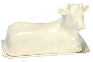 DONREGALOWEB Set de 2 mantequeras de cerámica Decoradas como una Vaca en Color Blanco.