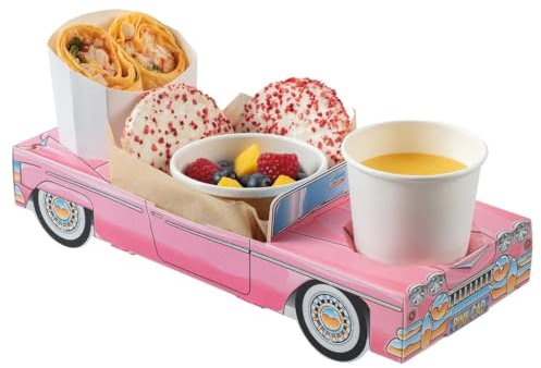 MustBeBonkers x5 Girls Pink Convertible Car - Party Meal Food Trays - Lunch Snack Box Plate Tray