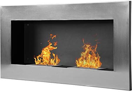 HOMCOM Camino a Bioetanolo da Parete Realizzato in Acciaio Inox con 2 Bruciatori 0.9LT 110 x 54 x 14cm