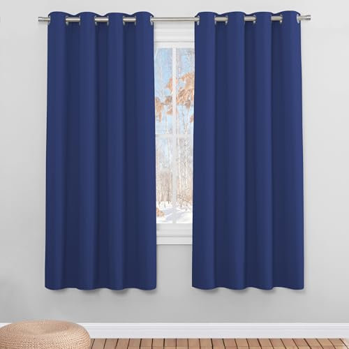 PONY DANCE Blue Boy's Bedroom Curtains - Long Eyelet Top Blackout Light Blocking Curtains for Living Room Room Darkening & Noise Reduce Drapes for Nursery, 2 Pieces, W 46 Inch by D 72 Inch