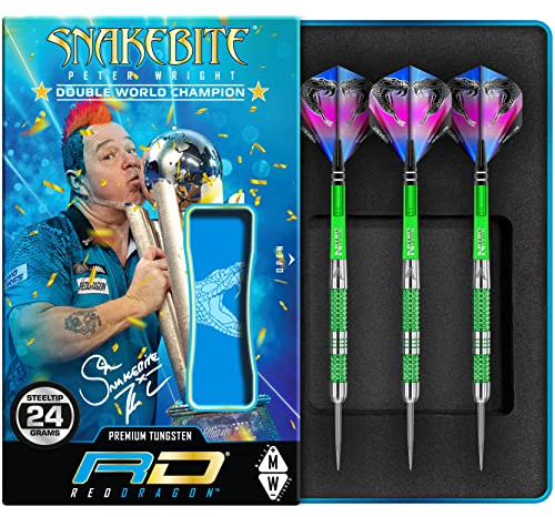 RED DRAGON Peter Wright Snakebite Mamba 24g Tungsten Darts mit Flights und Schäfte