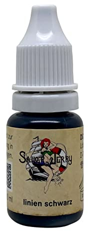 REACH-konforme Sailor Jerry Tattoofarbe Liner Black (Linien Schwarz) 10 ml. Deutsche Tattoofarbe. Made in GERMANY und mit Zertifikat, Tätowierfarbe, Tattoo Ink, tierversuchsfrei