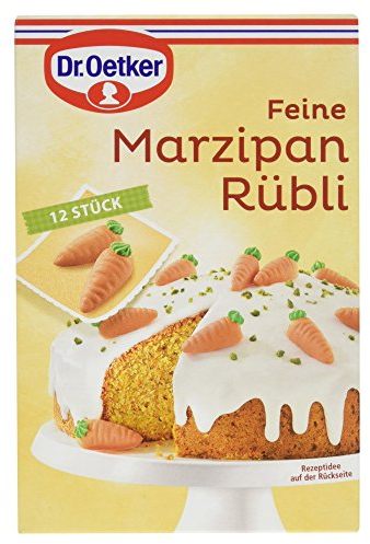 Dr. Oetker Feine Marzipan Rübli, 42 g, Halbrelief-Figuren in Möhrenform, Marzipan-Dekor zum Verzieren von Karottenkuchen, essbare Kuchen- & Tortendekoration