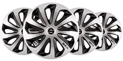 SPARCO SPC1673SVBK Sicilia Wheel Covers, Silver/Black, Set of 4, 16