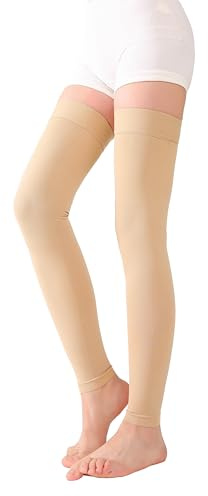 TOFLY Oberschenkel Kompressionsstrümpfe, Footless Kompressionsschläuche, Medizinische Klasse Kompression Socken 20-30 mmHg (Klasse KKL II CCL 2), Abgestufte Stützstrümpfe mit Silikonband, Beige XL
