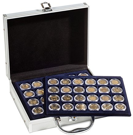 Star Collect Münzkoffer - inkl. 6 Tableaus für 144 Münzen/Münzkapsel bis 26mm - abschließbar - Velour schwarz