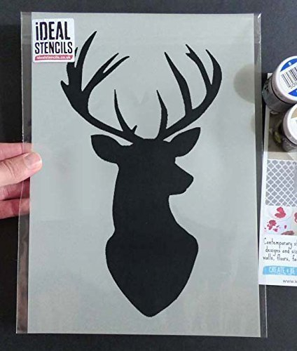 Hirschkopf Silhouette SCHABLONE Startseite-Wand-Dekor Dekoration & Wandfarbe Stoff & Möbel Wiederverwendbar Ideal Stencils Ltd - semi transparent Schablone, Multi Pack S/M/L