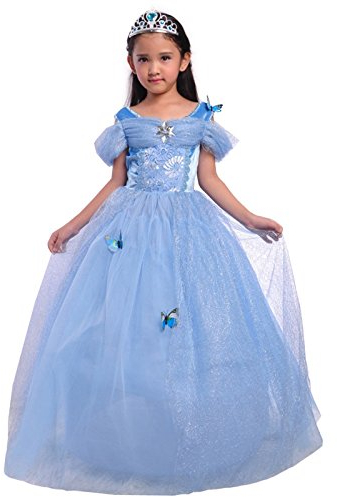 Lito Angels Deguisement Robe Princesse Cendrillon avec Papillon Enfant Fille, Anniversaire Fete Carnaval Costume, Taille 3 ans, Bleu
