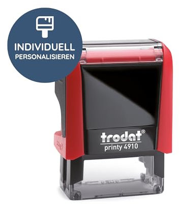 Trodat – Printy 4910 ROT Custom Stempel mit Wunschtext personalisieren – selbstfärbender Stempel als Namensstempel, Adressstempel, Firmenstempel & Co zu verwenden (26 x 9 mm | 3 Zeilen | Rot)