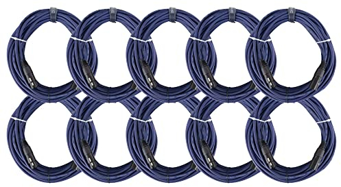 10er Set Pronomic Stage DMX3-20 DMX-Kabel 20 Meter (zur Verkabelung von Lichteffekten, Goldkontakte, Mantelfarbe: Blau, XLR Male zu XLR Female) blau