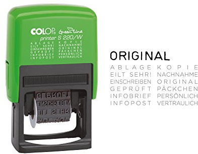 COLOP Wortband-Stempel Printer S220W Green Line mit 12 verschiedenen Texten, Abdruck schwarz