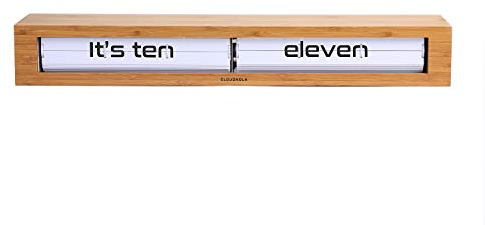 Cloudnola Texttime Flip Uhr - Bambusholz Wand- oder Tischuhr - Wand Deko - Bambus und Weiß, Regal 8 cm tief 60 cm breit, Batteriebetriebene, Digitale Retro Flip Uhr