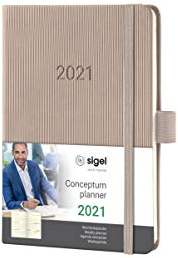 SIGEL C2161 Terminplaner Wochenkalender 2021, ca. A6, Hardcover, taupe, mit vielen Extras, Conceptum - weitere Modelle