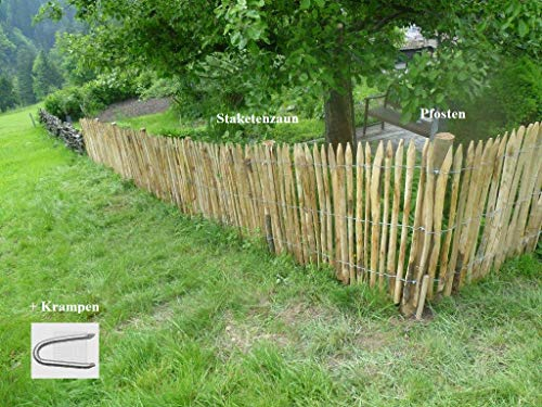 Premium Staketenzaun Komplettset aus Kastanie Kastanienzaun Rollzaun Lattenzaun Holz-Zaun Lattenabstand 4-6 cm Zaunlänge 10 m Höhe 120 cm inkl. Pfosten & Krampen