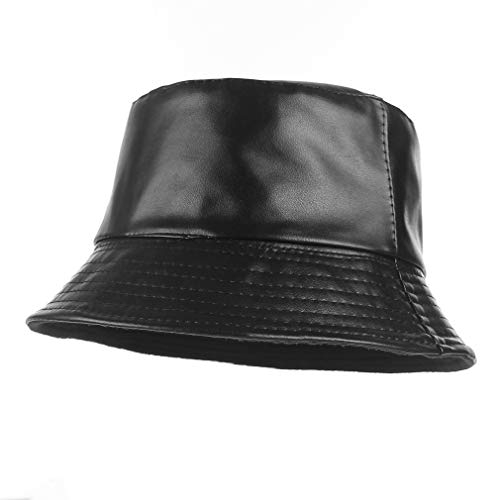 GEMVIE Unisex Fischerhut Pu Leder Sonnenhut Bucket Hat Faltbar Anglerhut Outdoor-Hut Reversible Größe 58cm Schwarz