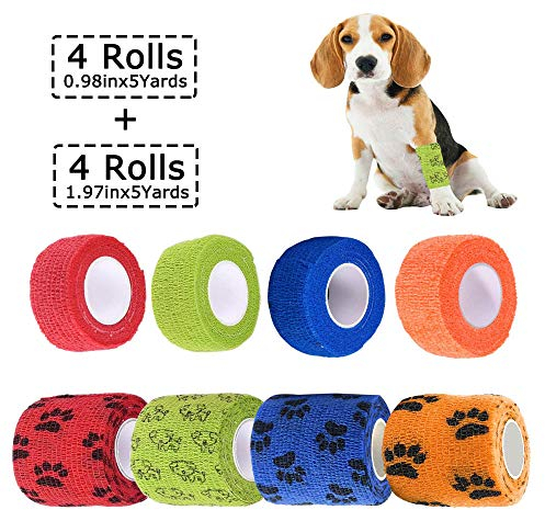 Selbstklebende Bandage, Elastische Kohäsive Haftbandage für Hund, Pferd, Haustier, Wrap Klebeverband für Handgelenk Knöchel Finger, in 4 Farben, 5cm*4.5m(4 Rollen), 2.5cm*4.5m(4 Rollen)