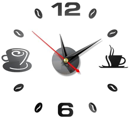 Acrylic 3D Wall Clock, Coffee Cup Pattern DIY 3D Stickers Clock Silent Stickers Clock for Home/Office/Restaurant