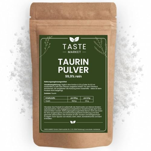 100 g Taurin Pulver – Ohne Zusatzstoffe – 99,9% Rein – Muskelaufbau – Aminosäuren Pulver