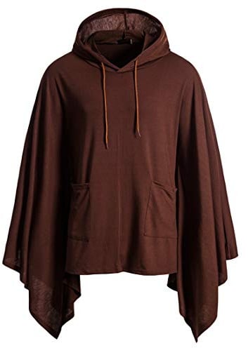 Herren Casual Hooded Pullover Cape Coat mit Pocket Unregelmäßiges Patchwork Lose Fledermausärmel Umhang Männliches Top Home Sportwear Hoodie Poncho Cloak Sweatshirt Mode Cape Pullover mit Tasche