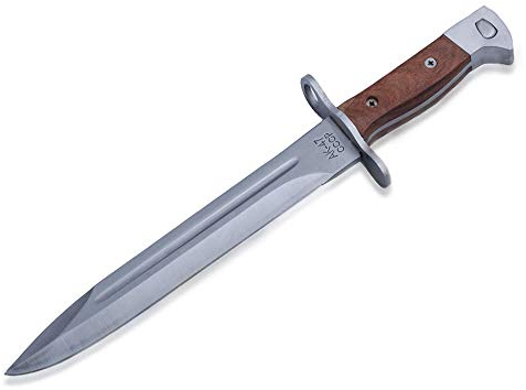 AK CCCP 47 Bajonett Messer mit Holster, Gürtelmesser - Griff aus Holz - scharfes Messer AK47, braun Silber (31cm feststehende Klinge)