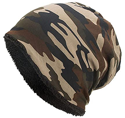 qudang Beanie Mütze Herren Damen Camouflage Warme Wintermütze mit Weichem Innenfutter Gefütterte Strickmütze Flexibler Slouch Hat für den Frühling Herbst Winter