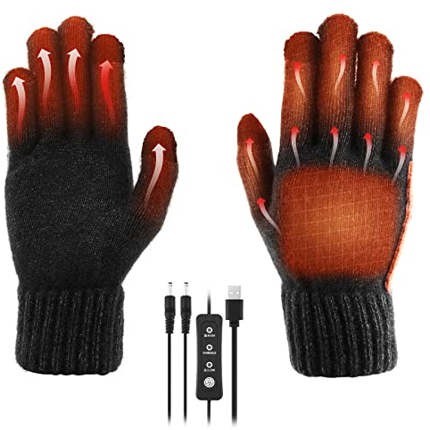 Aceshop USB Beheizte Handschuhe für Damen und Herren, Winter Vollfinger Beheizte Fäustlinge Waschbar Beheizbare Handschuhe Winterhandschuhe mit 3 Stufentemperaturen für Indoor Outdoor Winter