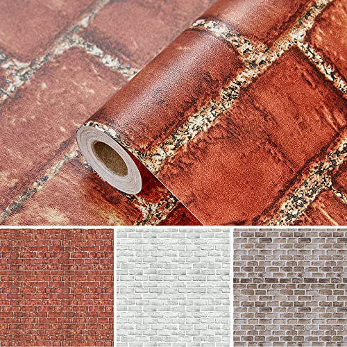 Lifetree Brick Effect Self Adhesive Wallpaper, Sticky Back Plastic Roll Vinyl, Peel and Stick Wallpaper Suitable for Living Room, Kitchen, Bedroom, 44.5 * 300cm, Red