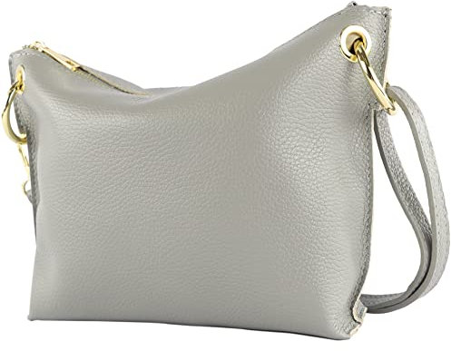modamoda de - T243 - ital. Umhängetasche Klein Small aus Leder, Farbe:Telegrau