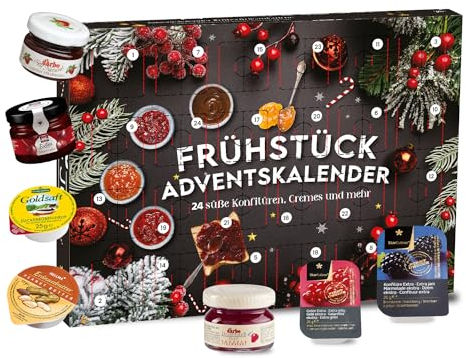 Frühstück Adventskalender 2025 mit 24 leckeren und abwechslungsreichen Konfitüren und süßen Aufstrichen in Portionsgrößen, Weihnachtskalender Frühstücksaufstriche Geschenkset