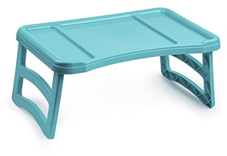 Vassoio da letto in Plastica Tavolino Porta colazione con gambe richiudibili Vassoio da letto o divano (Turchese-Azzurro)