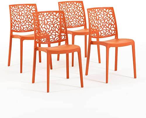 RATTATAN Anna - Chaises en résine renforcée de Fibre de Verre, empilables, Usage intérieur et extérieur (4, Orange Papaye)
