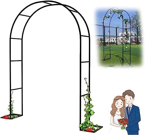 MISKYN Heavy Duty Metal Garden Arch Trellis 1.2M 1.4M 1.8M 2.4M 3M 3.5M Wide Weather-Resistant Rose Arches Wedding Archway Frame, Garden Entrances Decoration Arch Stand,Black,W1.8M*H2.2M