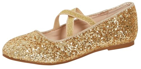 Girls Glitter Ballet Shoes Gold 12 UK Child