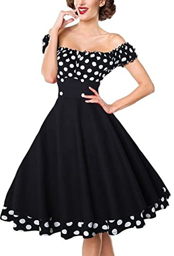 Robe Vintage AnnéEs 50 Pin Up Femme à Pois Vintage Rétro Imprimée à Pois Mi Longue Elégante Style 1950's Audrey Hepburn Robe de Soirée Cocktail sans Manches Rockabilly Année 50 Swing Plissée