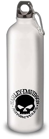 SUPER FABRIQUE Gourde/Bouteille d'eau en Aluminium - Acier Inoxydable (thermos 24h) réutilisable 330ml à 750ml, hommage moto HD Skull (Mousqueton L 750ml, Aluminium)
