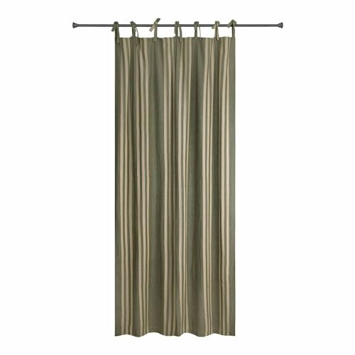 Loberon Vorhang Semallé, Zeitloses Streifendesign, Stilvolles Fischgrätmuster, mit Bindebändern, Gardine, Fensterdekoration, Sichtschutz, Baumwolle, grün/beige