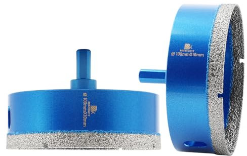 Dry Diamond Core Drill Bit,BRSCHNITT 100mm Diamond Hole Saw Core Drill Bit with Triangle Shank for Porcelain Tile Ceramic Stone Granite Marble(2pcs)