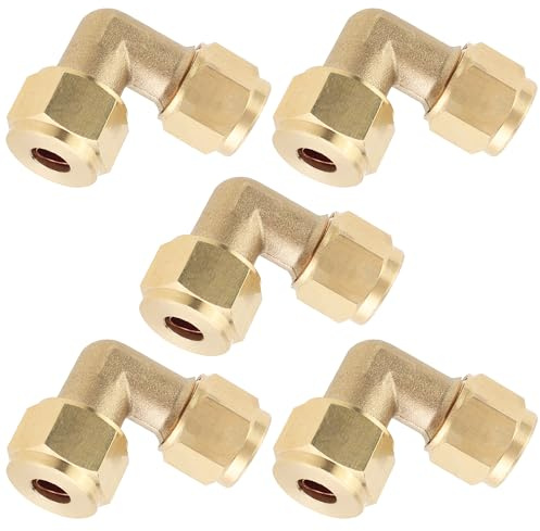 LTWFITTING 6mm OD 90 Degree Compression Elbow, Brass Compression Fitting (Pack of 5)