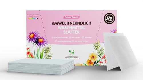 Mr. Green Mind Waschmittel Blätter - 120 Wäschen mit 60 vordosierten & wasserlöslichen Waschblättern - Flower Forest Duft (Blumig) Umweltfreundlich & biologisch abbaubar