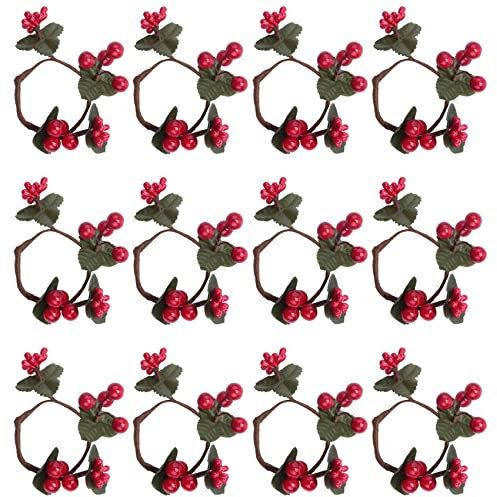 YEHEI Servietten Ringe, Rustikale Servietten Ring Servietten Halter Red Berry Tisch Dekoration für Hochzeit Weihnachten Geburtstags Feier