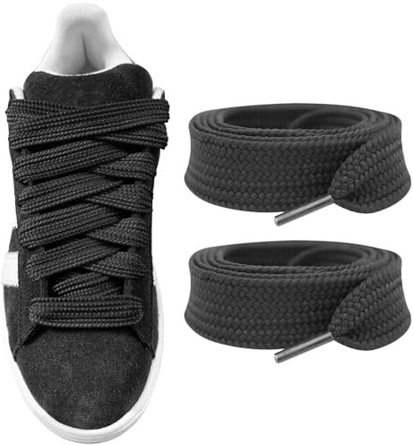 UamGlsob Lacets Extra-larges 15mm pour Baskets Adidas Campus 00s, Lacets Plats épais, Cordon Renforcé Gros pour Sneakers Lifestyle (Black, 45/115cm)