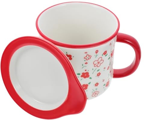 Zerodeko Ceramic Tea Cup Water Mug Cute Home Use for Coffee and Tea Lid and Functional for Daily Use