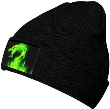 EdWal Unisex-Mütze mit chinesischem Drachen-Druck, Strickmütze, Wintermütze, warme Wintermütze, weiche Skimütze, Schwarz , One size